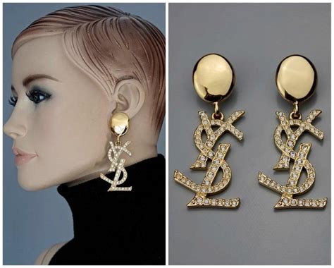 ysl saint laurent paris logo tribute gold stud pierced earrings|ysl earrings farfetch.